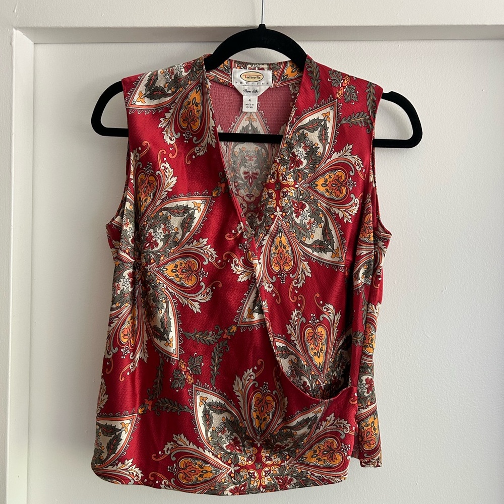 Talbots pure silk paisley tank top blouse with button
